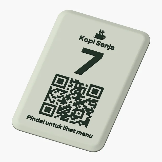 Nomor Meja Tempel + QR Menu dengan nama usaha